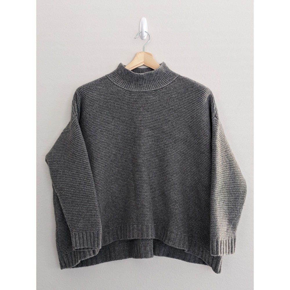 Eileen Fisher Grey Cashmere Wool Blend Boxy Fit Mock Neck Sweater Size 3X $398